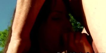 Sexy teen babe enjoys sucking an old guy's hard cock