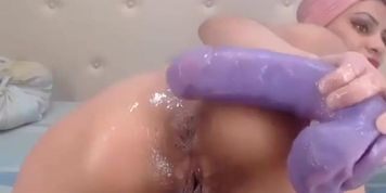 Anal love on that purple dildo