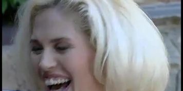 Blonde coeds get naked in pool then screw each other