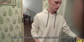 Debt4k. Slim miss sucks dick and has anal sex with rude collector