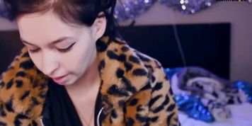 Cam Girl In Cheetah Print Fur Coat