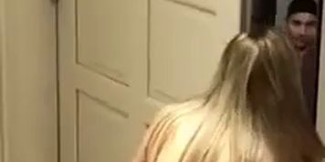 Abcb Wife flash Big tits and hairy pussy to delivery guy