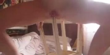 Let me sit on a chair with my bald pussy