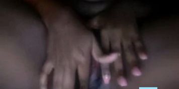 Black girl with great tits rubs pussy till she cums - video 2
