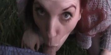 Semeneater - The redhaired blows him and licking Cum from her Cardigan