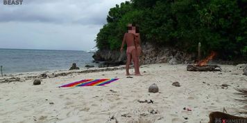 Amazing sex on a nude beach - Amateur Russian couple