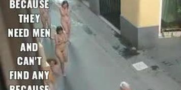 Naked women running in the street
