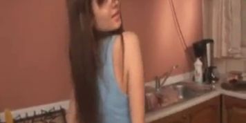 My brunette love posing in the kitchen