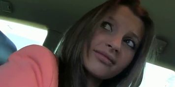 Hot teen fucks huge dick in taxi in woods - video 1