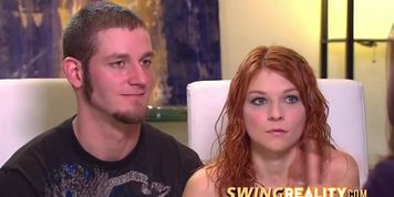 Naughty red head likes to fuck infront of her bf with another man.