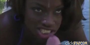 Bikini Ebony pool blowjob cumshot