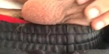 Stroking balls to get cock hard