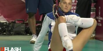 Stretching by a gorgeous Russian volleyball pl ...