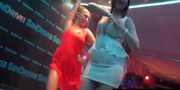 Party lesbians dancing erotically in sex orgy