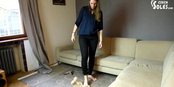 Foot smothering and trampling helpless teddy bear (czech soles, foot domination, femdom, bare feet)