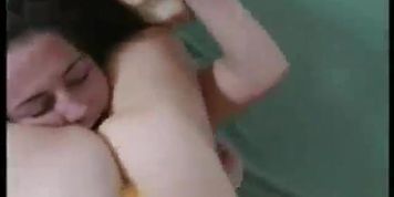 Stronger woman scissors and facesits opponent