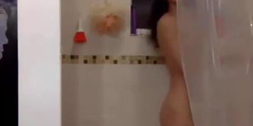 Amateur dark haired Princess with hairy bush showers