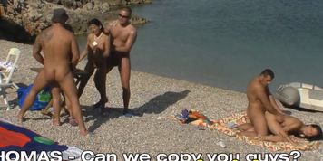 ELEGANT RAW - Facialized babes on beach sucking dick