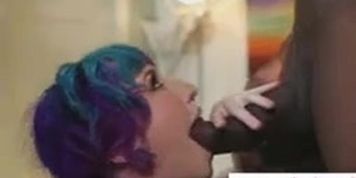 sexy rainbow-haired hottie gobbles up lucky stranger's huge BBC & lets him fuck her rough in the ass