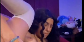 Ebony slut Alex fingers her pussy