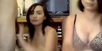 Two horny college girls sucking dick together and cum kiss