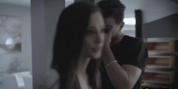 Brunette teen pumps her tight pussy on top of Lucas