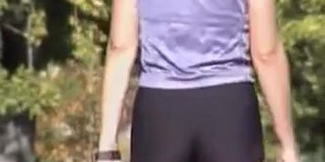 Candid sports girl in the mini shorts on slim body 01f