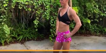 WOW! Her MUSCLES!! Angry Amazon MILF in tight spandex shorts does sexy car workout in driveway!
