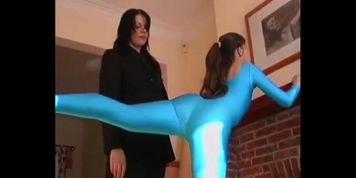 rosaleen young spanked in a blue full body spandex