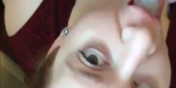 Chubby girl sucks cock and gets cummed in her mouth