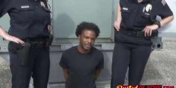 Redhead cop sucks a big black cock in front of her horny partner that is waiting to fuck it hard