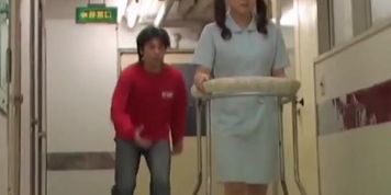 Nurse with medical stuff in hands gets skirt pulled up