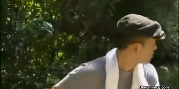 Japanese cougar fucks her man outdoors