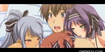 Horny hentai girls sharing dick in gangbang