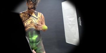 Illegal Photo-Studio Session Chubby Space Girl Orgasm Fully Body Spray Paint