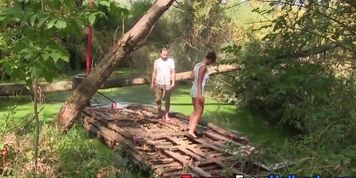 Teen jizz mouthed on raft