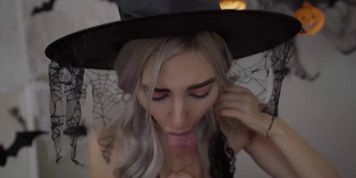 Cute Horny Witch Gets Facial and Swallows Cum (Eva Elfie)