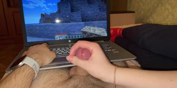 Playing Minecraft With Stepsis (Long Handjob And Post Orgasm Torture)