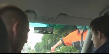 picked up hot blonde sexy woman 3some-fucked in the fields