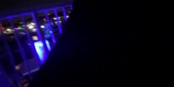 Hotel baecation in south Florida Latina riding cock on the balcony people around 