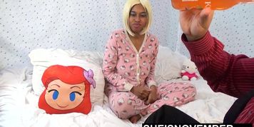 My Step Dad Sneaking Into My Room To Teach Me Sex Again, Cute Busty Black Step Daughter Sheisnovember Wearing Hello Kitty Onsie (Milla Vincent)