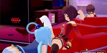 Megumin Aqua lesbian scissors 3D hentai - Konosuba - with audio