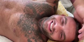 Andy Lee in bed playing with big bulge 
