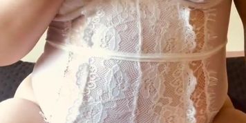 White girl plays with tits and glass dildo