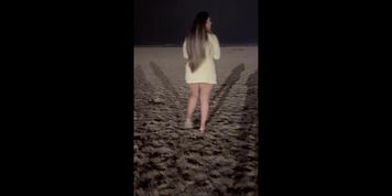 Beach walk in short dress