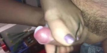 Cumshot compilation on her nylon feet