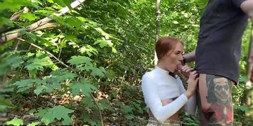 Redhead teen almost got caught fucking in public park!!!