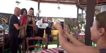 Two sluts public fucked in crowded restaurant