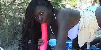EXPLOITED AFRICAN IMMIGRANTS - Curvy Amateur BBW Gets White Beach Orgy With Huge Toy
