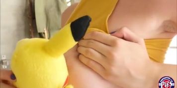 Pokemon addict teen gets her pussy fucked by Picachu